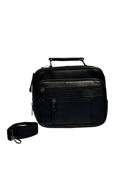 By Pellini Men's Genuine Leather Horizontal Black Small Size Handbag