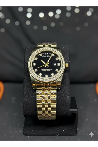 Feronnucci ساعة يد من الفولاذ الذهبي الزركوني + هدية سوار