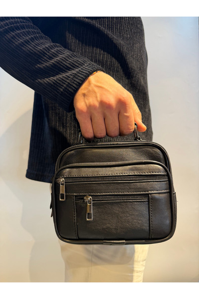 By Pellini Men's Genuine Leather Horizontal Black Small Size Handbag