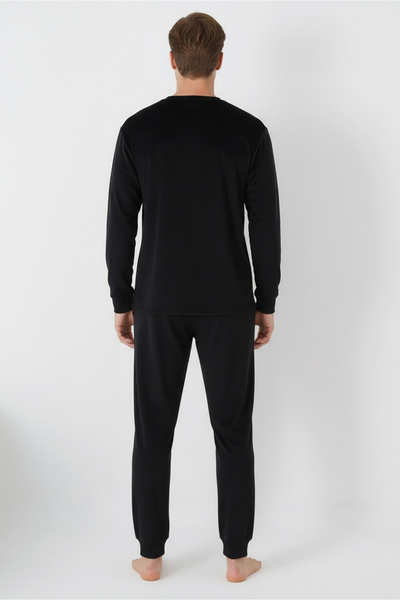 DOFİ Men's Winter Long Sleeve Super Soft Pajama Set – Black, Crew Neck, Cuffed