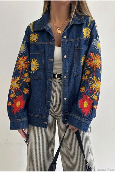 FEMELLE Floral Embroidered Denim Jacket