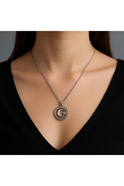 EG JEWELRY – Ay Yıldız Çelik Kolye (Zirkon Taşlı)