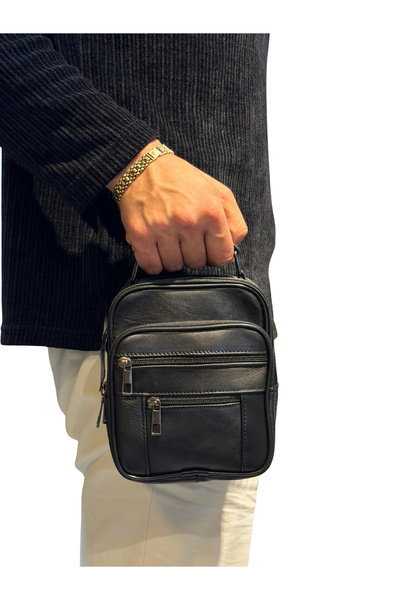 By Pellini Men's Genuine Leather Vertical Black Small Size Handbag