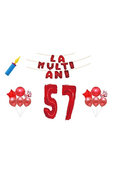 OEM Σετ μπαλονιών γενεθλίων, 57 χρόνια, Χρόνια πολλά, Κόκκινο, Διακοσμητικό γ...