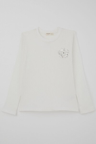 Breeze Μακρυμάνικο μπλουζάκι για κορίτσια με παγιέτες και λουλούδια, ηλικία 9-14 ετών, εκρού