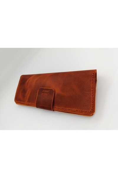 Mahfuz Crazy Hors Leather Fully Handcrafted Wallet 4 Card Holders 2 Large Spaces 20X19,5 Open Condition Nlu102