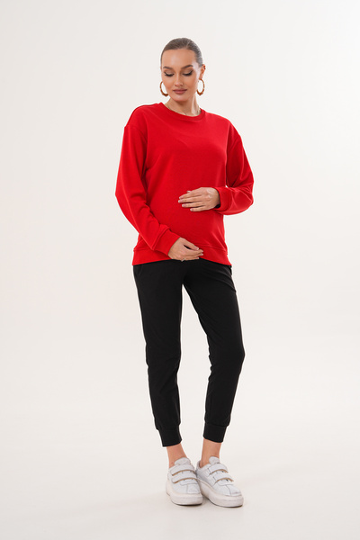 Miss Dünya Lissa Crew Neck 100% Cotton Maternity and Postpartum Basic Sweatshirt