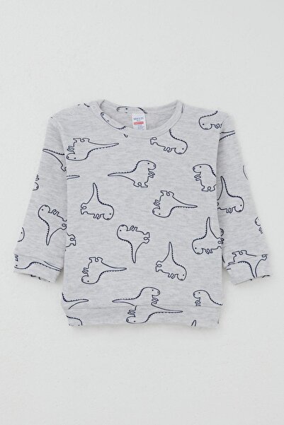 Breeze Baby Boy Pajama Set with Shoulder Patches, Cute Dinosaur Pattern, 4 Months-1 Year, Light Gray Melange