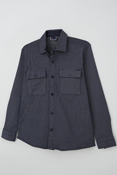 CEGİSA Boy's Shirt with Textured Snap Detail and Pocket, Ages 6-9, Gray