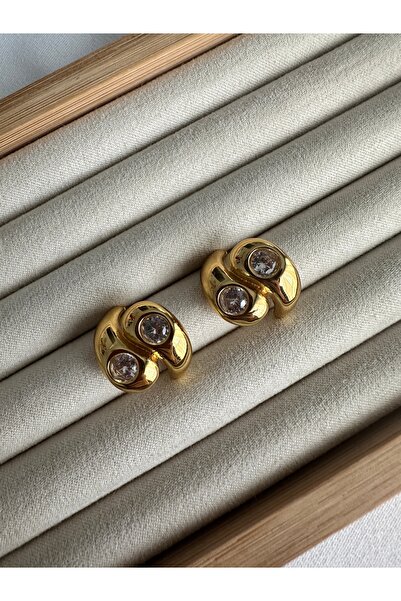 ringbox Gold Steel Double Stone Earrings