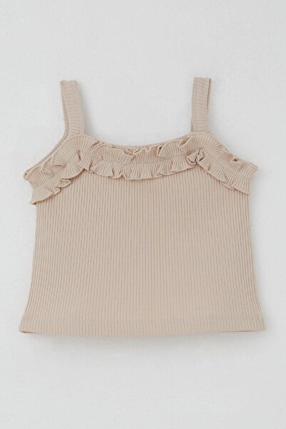 Breeze Κοριτσίστικο μπλουζάκι με λουράκια με λεπτομέρεια βολάν 8-14 ετών, μπεζ