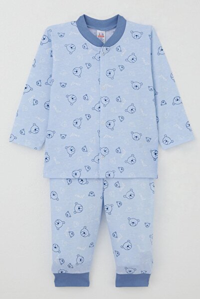 Breeze Baby Boy Pajama Set with Cute Teddy Bear Figure and Star Pattern, 4 Months-1 Year Old, Blue