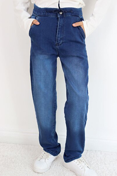 Breeze Αγορικό τζιν παντελόνι με κορδόνια και τσέπες με φερμουάρ, ηλικία 10-14 ετών, σκούρο μπλε