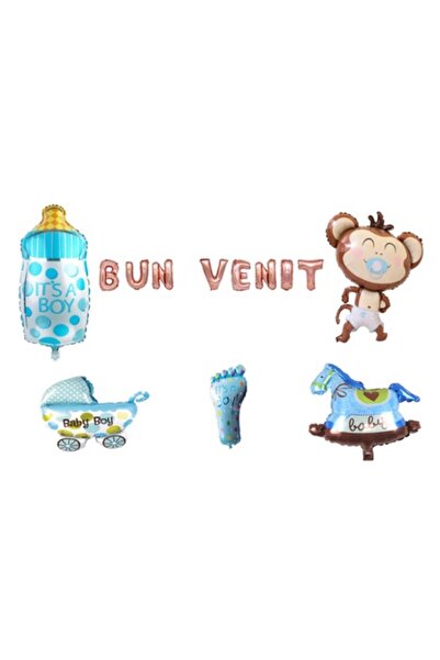 OEM Set baloane de bun venit pentru bebeluș băiețel, decor tort, 14 buc, auri...