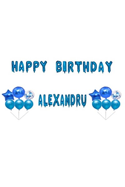 OEM Σετ μπαλονιών «Happy Birthday Alexandru», διακοσμητικό για τούρτα, μπλε, ...