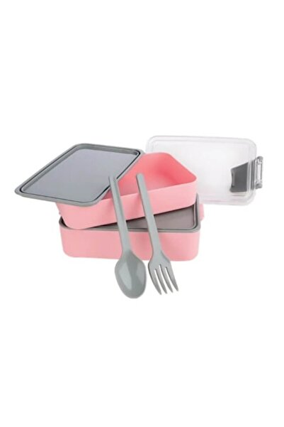 OEM Recipient dublu pentru alimente cu furculiță și lingură, plastic, roz/gri...