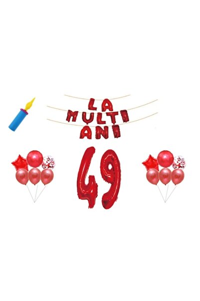 OEM Set baloane aniversare, 49 de ani, La mulți ani, roșii, cadou pentru deco...