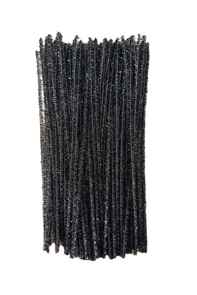 W-Design 100 Adet - Siyah Renkli Simli Şönil, Eğitici Şönil Seti, Tüylü Tel, 30 cm