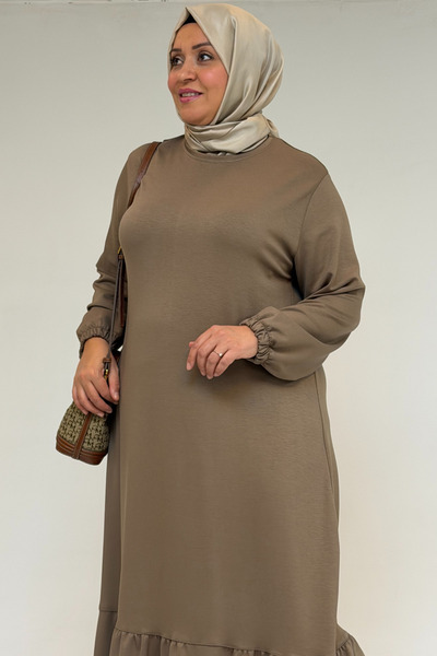 Eslina 52033 Plus Size Skirt Ruffled Modal Dress - Mink