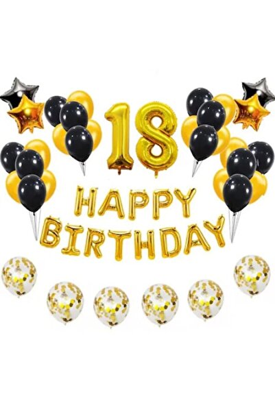 OEM Σετ 44 μπαλονιών για 18α γενέθλια, «18», «Happy Birthday», κομφετί, χρυσό...