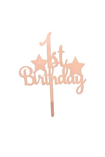 OEM Διακοσμητικό για τούρτα 1ου γενεθλίου, ροζ, 12x14 cm