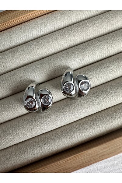 ringbox Silver Color Steel Double Stone Earrings