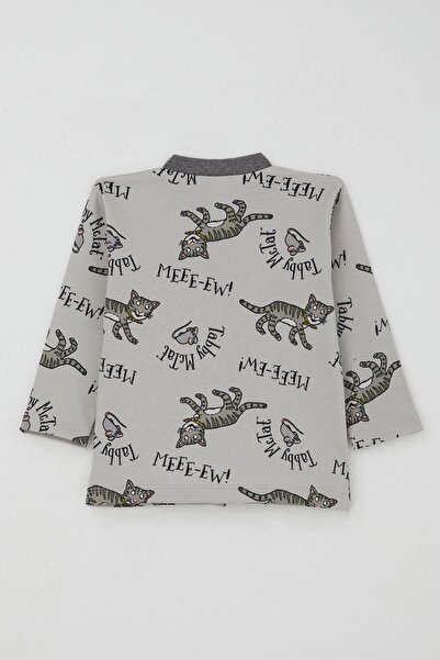 Breeze Baby Boy Pajama Set with Cute Cat and Mouse Pattern, 0-1 Years Old, Gray