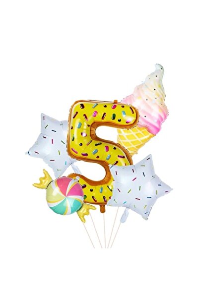 OEM Set de 5 baloane folie gigantice – numărul 5, 80 cm, decor multicolor bom...