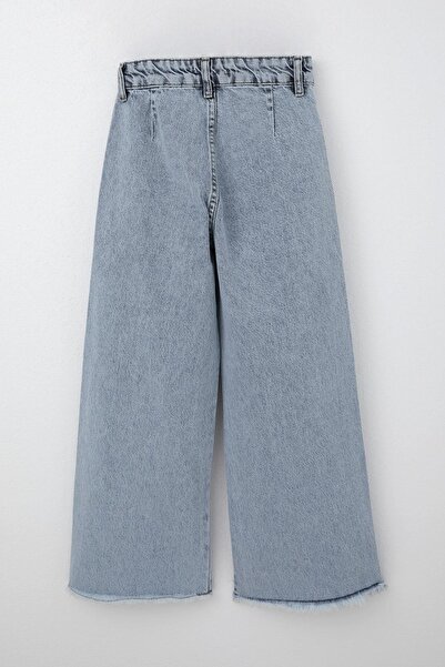 Breeze Pantaloni de blugi pentru fete, cu picioare largi, cu nasturi, cu detaliu cu ciucuri, 10-14 ani, albastru deschis