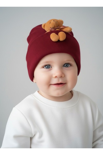 gigigiyim Unisex Baby Beanie with Furry Teddy Bear Detail