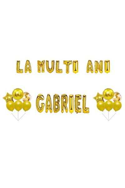 OEM Set baloane „La mulți ani, Gabriel”, decor tort, auriu, 35 buc
