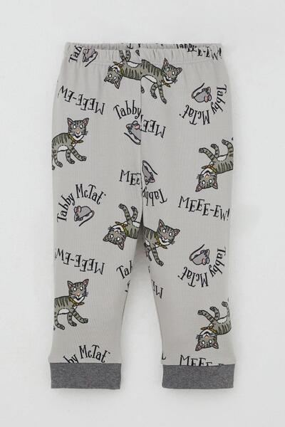 Breeze Baby Boy Pajama Set with Cute Cat and Mouse Pattern, 0-1 Years Old, Gray