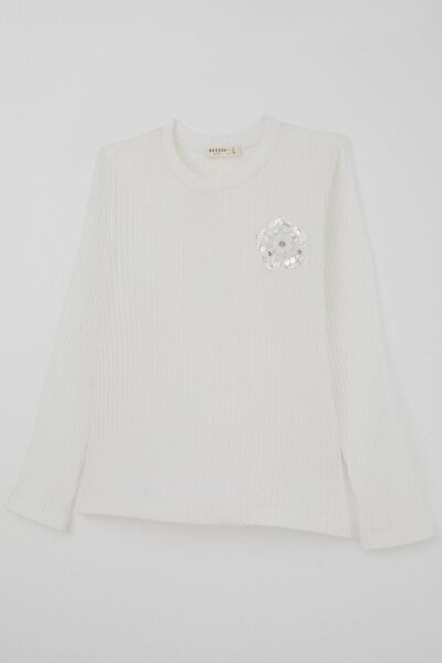 Breeze Μακρυμάνικο μπλουζάκι για κορίτσια με παγιέτες και λουλούδια, ηλικία 9-14 ετών, εκρού