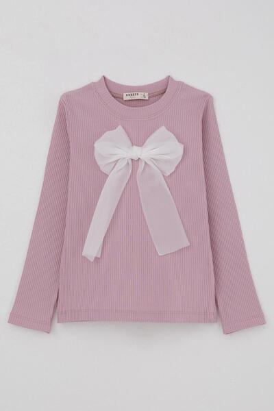 Breeze Girls' Long Sleeve T-Shirt with Bow Accessories, Ages 8-12, Lilac