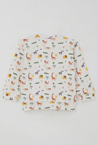 Breeze Baby Boy Pajama Set with Shoulder Patches Baby Zoo 4 Months-1 Year, Ecru