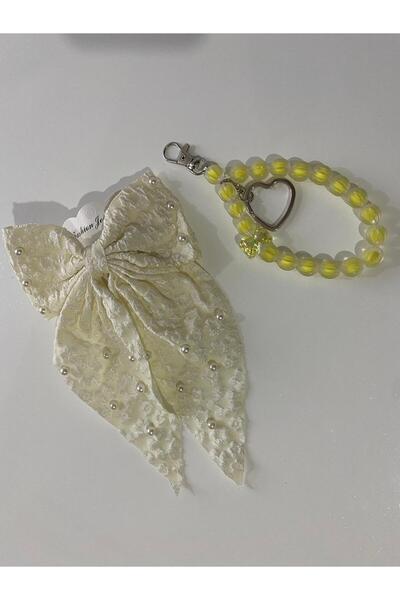 RSTM مشبك وسلسلة مفاتيح مزينة باللؤلؤ من بوتيك إنساي