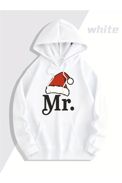 NEVERMIND Mr Mrs Couple Hoodie– Lover Matching Outfit with Christmas Hat Hooded Sweatshirt Unisex Oversized
