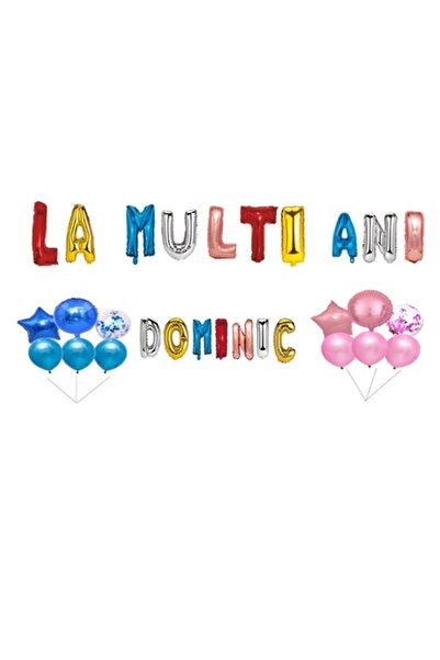 OEM Σετ μπαλονιών "Happy Birthday Dominic", διακοσμητικό για τούρτα, πολύχρωμ...