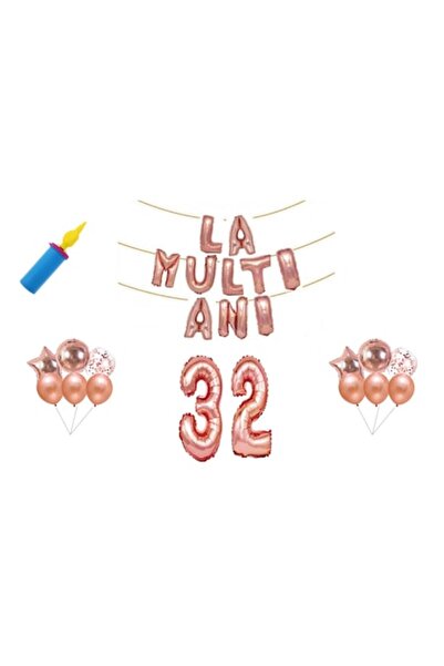 OEM Set baloane aniversare, 32 de ani, La mulți ani, Auriu roz, Decor tort, 3...