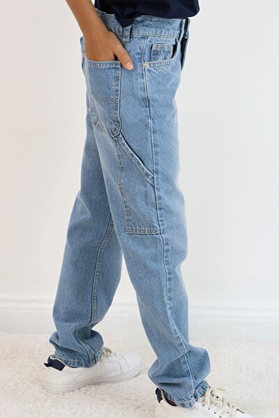 Breeze Pantaloni din denim pentru băieți, model Carpenter, 5-9 ani, albastru deschis