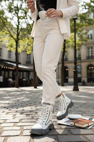 VeliKundura Conpax 5432 White & Smoked Lace-Up & Zippered Belt Boots