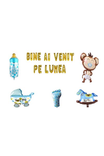 OEM Set baloane „Bun venit pe lume” pentru bebeluș băiețel, decor tort, 26 bu...