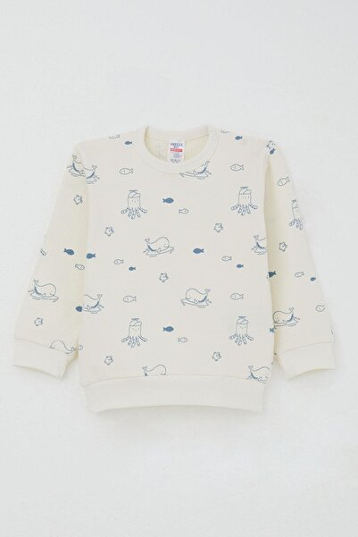 Breeze Baby Boy Pajama Set with Pockets on the Shoulders, Cute Sea Animals Pattern, 4 Months-1 Year Old, Cream