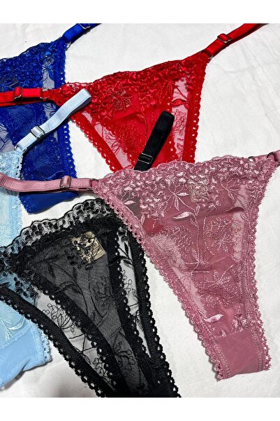 mendoza store Chiloți tanga cu model de inimă mică din dantelă, pachet de 5