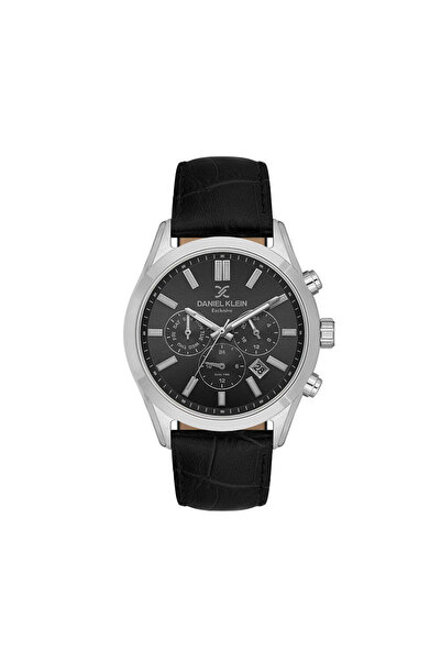 Daniel Klein Exclusive Black Leather Watch for Men DK.1.14212-2