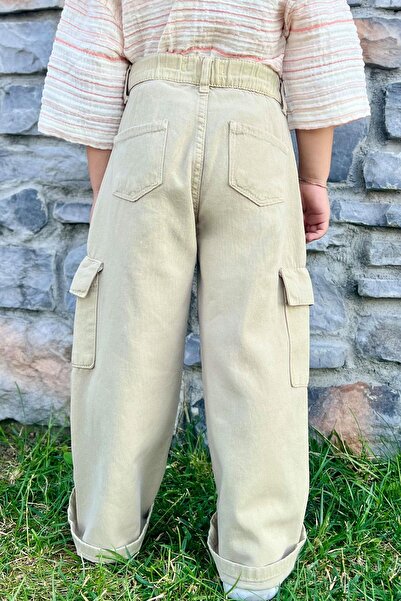 Breeze Girl's Gabardine Trousers Cargo Pocket Detailed 5-14 Years Old, Stone