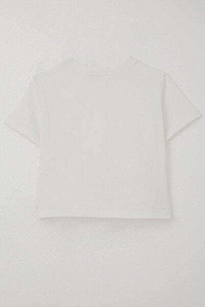 Breeze Girl's T-Shirt with Embroidered Belly Detail, Low-Cut Detail, Ages 9-16, Ecru