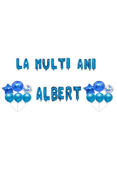 OEM Set baloane „Albert” La mulți ani, decor tort, albastru, 35 buc