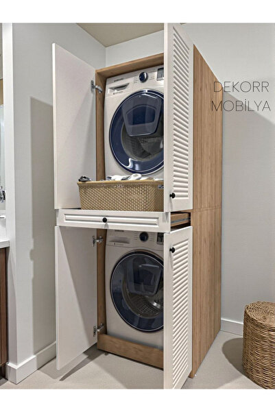 Dekorr mobilya Panjur kapaklı çamaşır ve kurutma makinesi dolabı ahşap