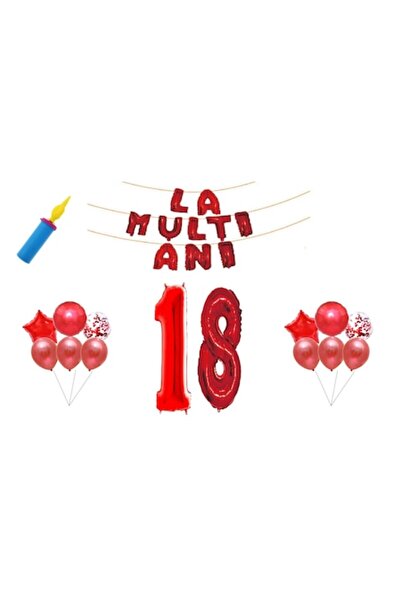 OEM Set de baloane de ziua de naștere, 18 ani, majorat, La mulți ani, roșii, ...